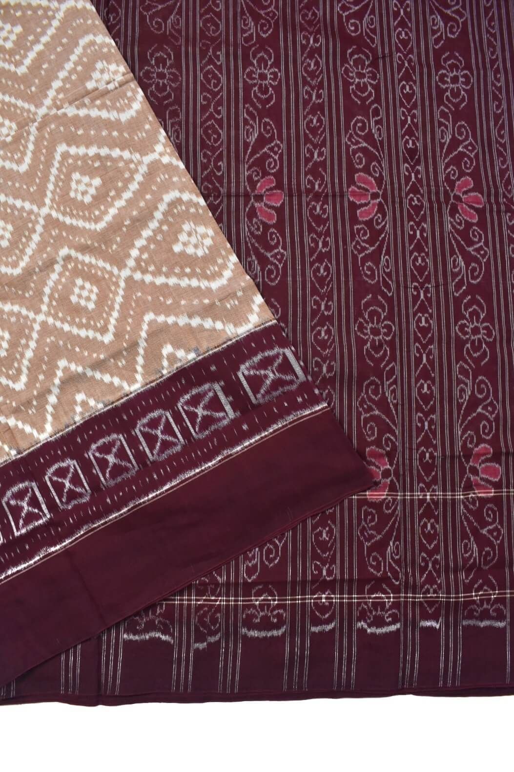 Peach Colour Plane Border Sambalpuri Handloom Cotton Saree - Image 3