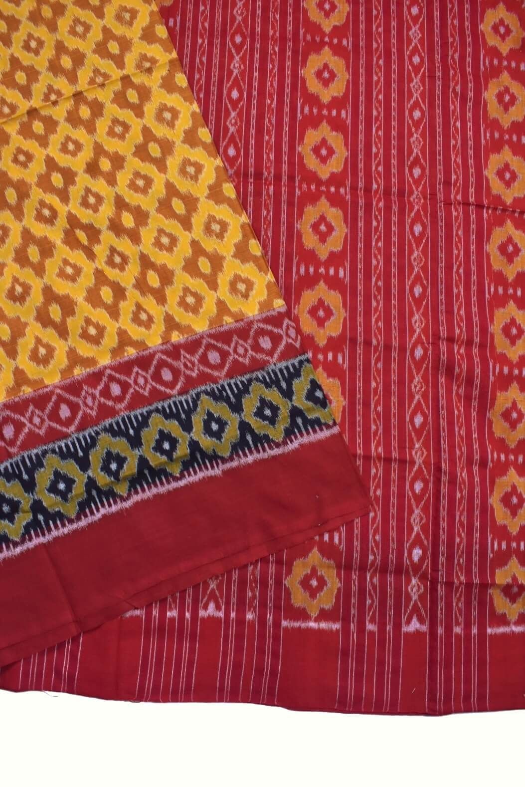 Yellow Colour Sambalpuri Handloom Cotton Saree - Image 3
