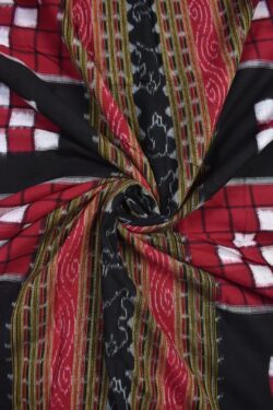 Black-Red Colour Bichitrapuri Design Sambalpuri Handloom Cotton Fabrics