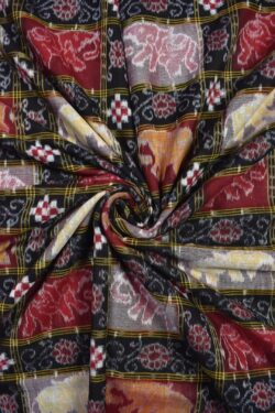 Black-Red Colour Elephant Design Sambalpuri Handloom Cotton fabric