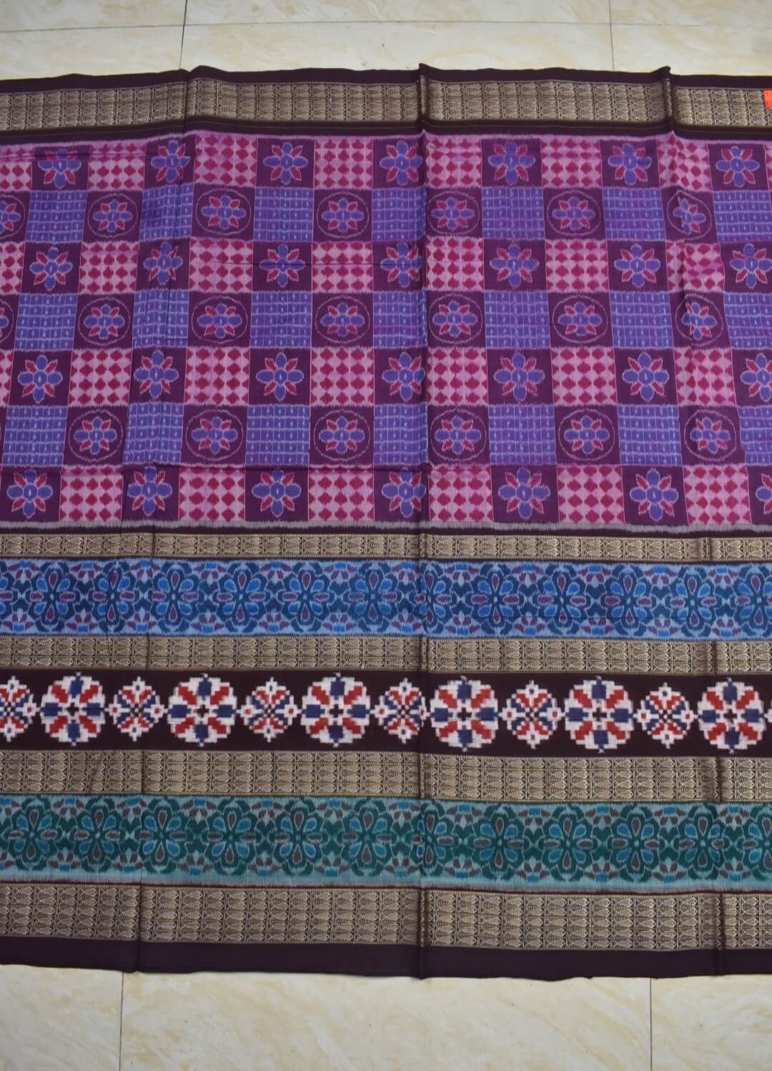 Blue-Pink Colour Sambalpuri Handloom Cotton Saree