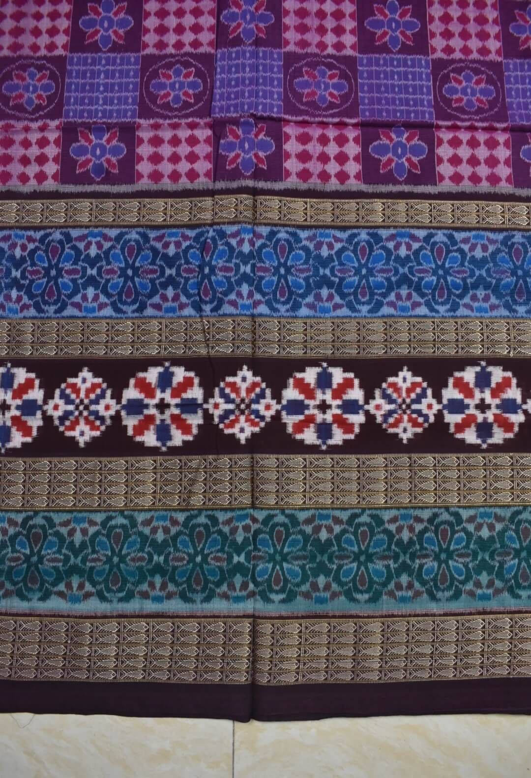 Blue-Pink Colour Sambalpuri Handloom Cotton Saree - Image 4