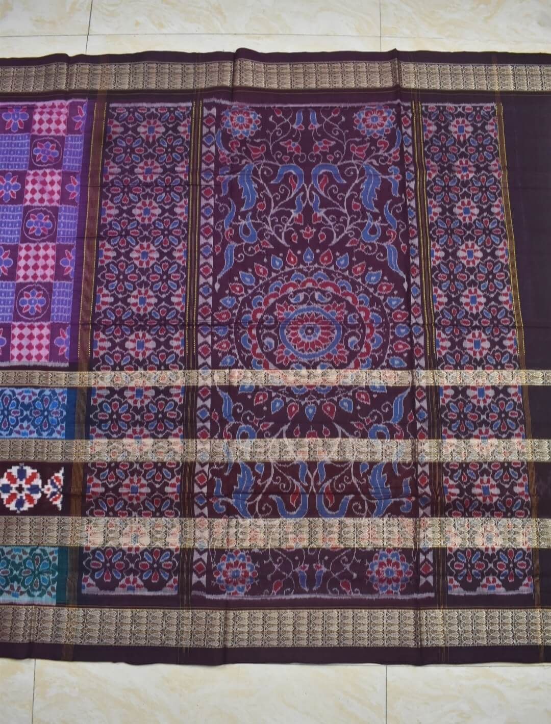 Blue-Pink Colour Sambalpuri Handloom Cotton Saree - Image 2