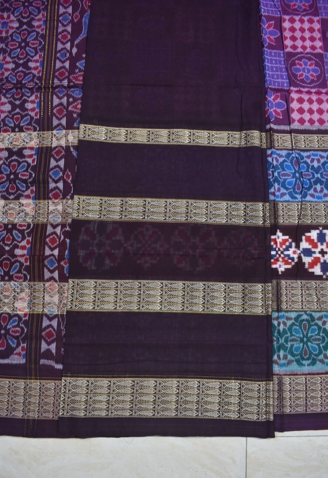 Blue-Pink Colour Sambalpuri Handloom Cotton Saree - Image 5