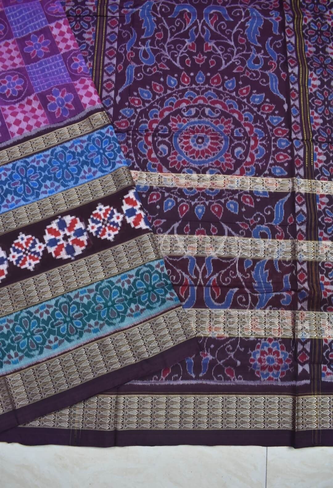 Blue-Pink Colour Sambalpuri Handloom Cotton Saree - Image 3