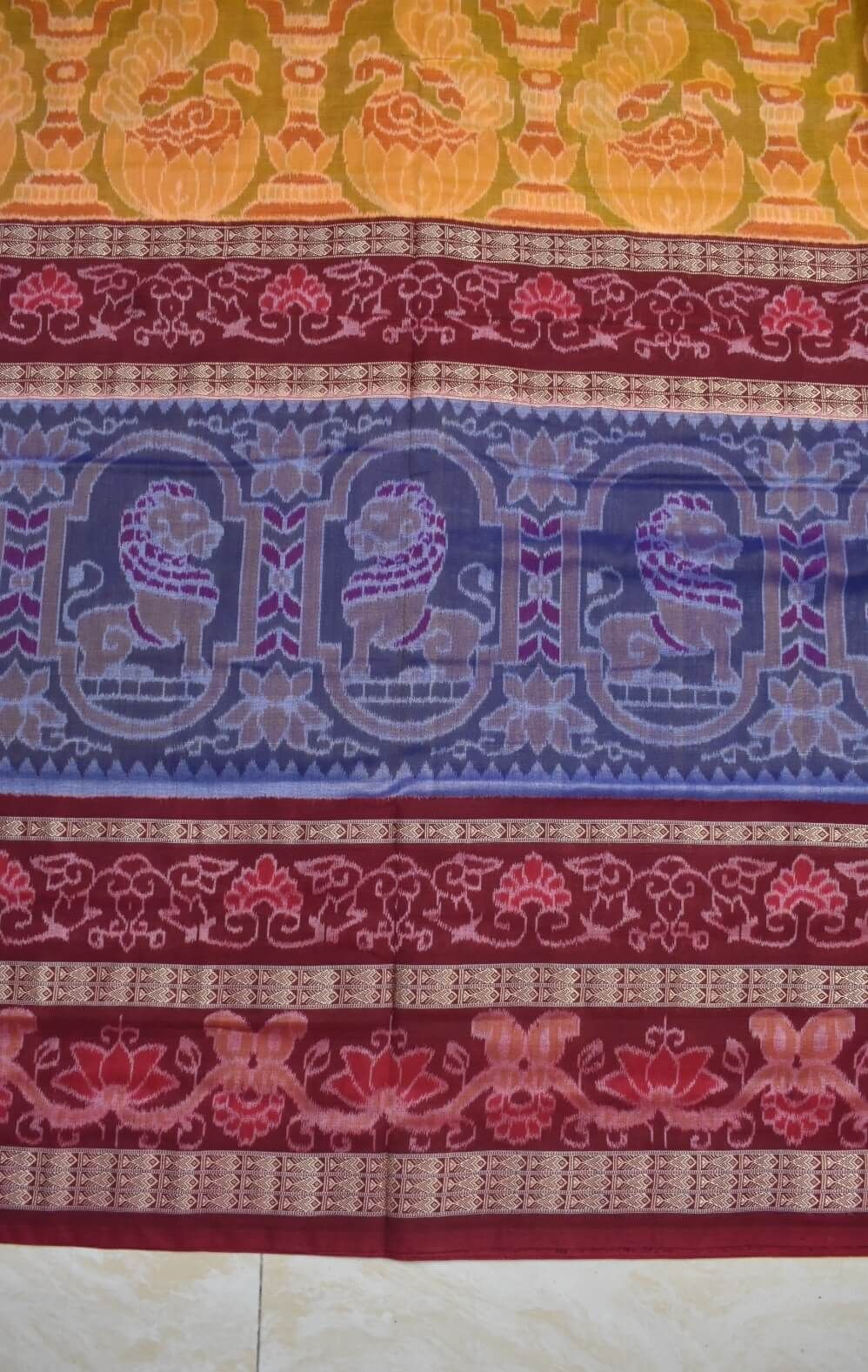 Yellow-Red Colour Sambalpuri Handloom Cotton Saree - Image 4