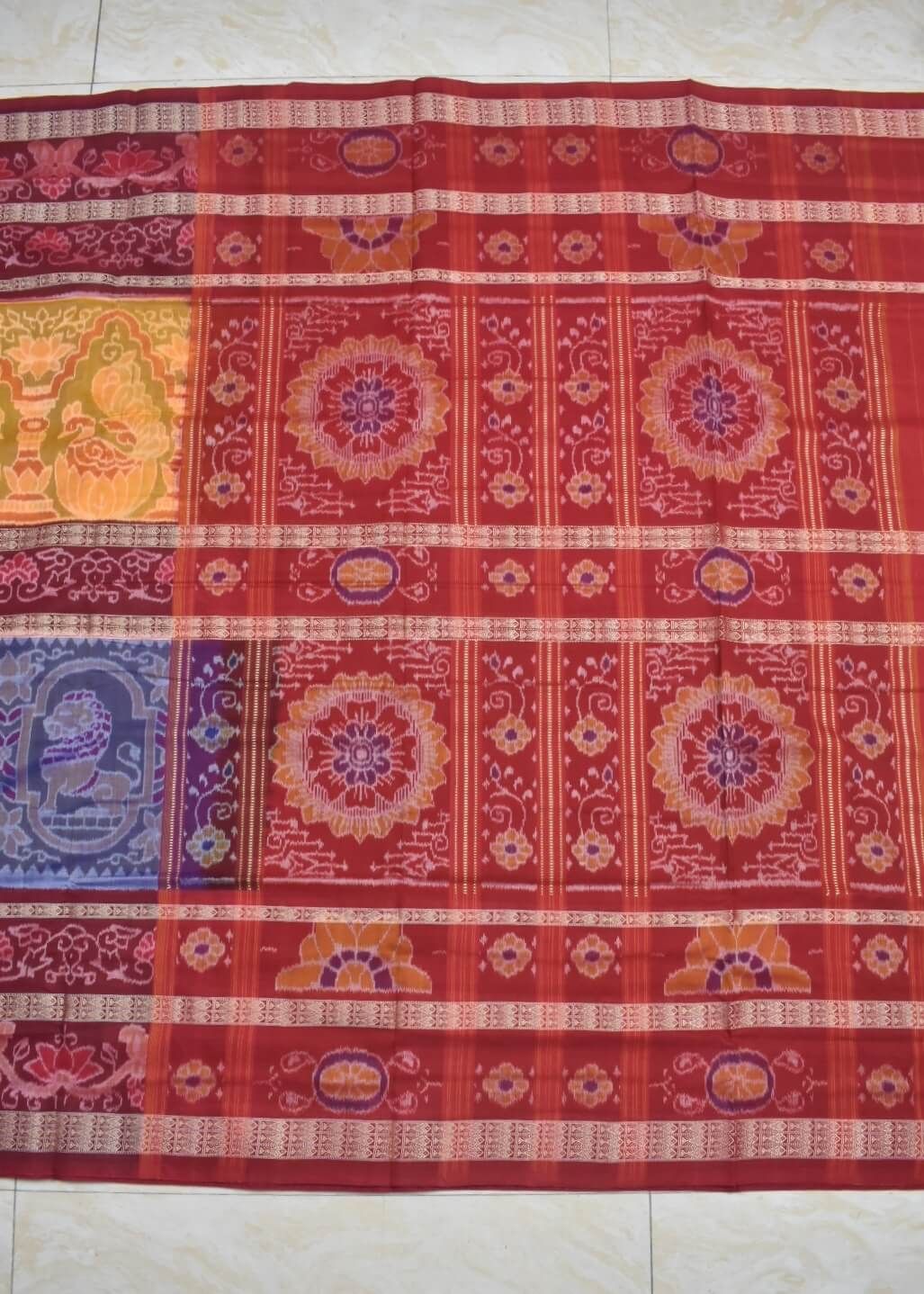 Yellow-Red Colour Sambalpuri Handloom Cotton Saree - Image 2