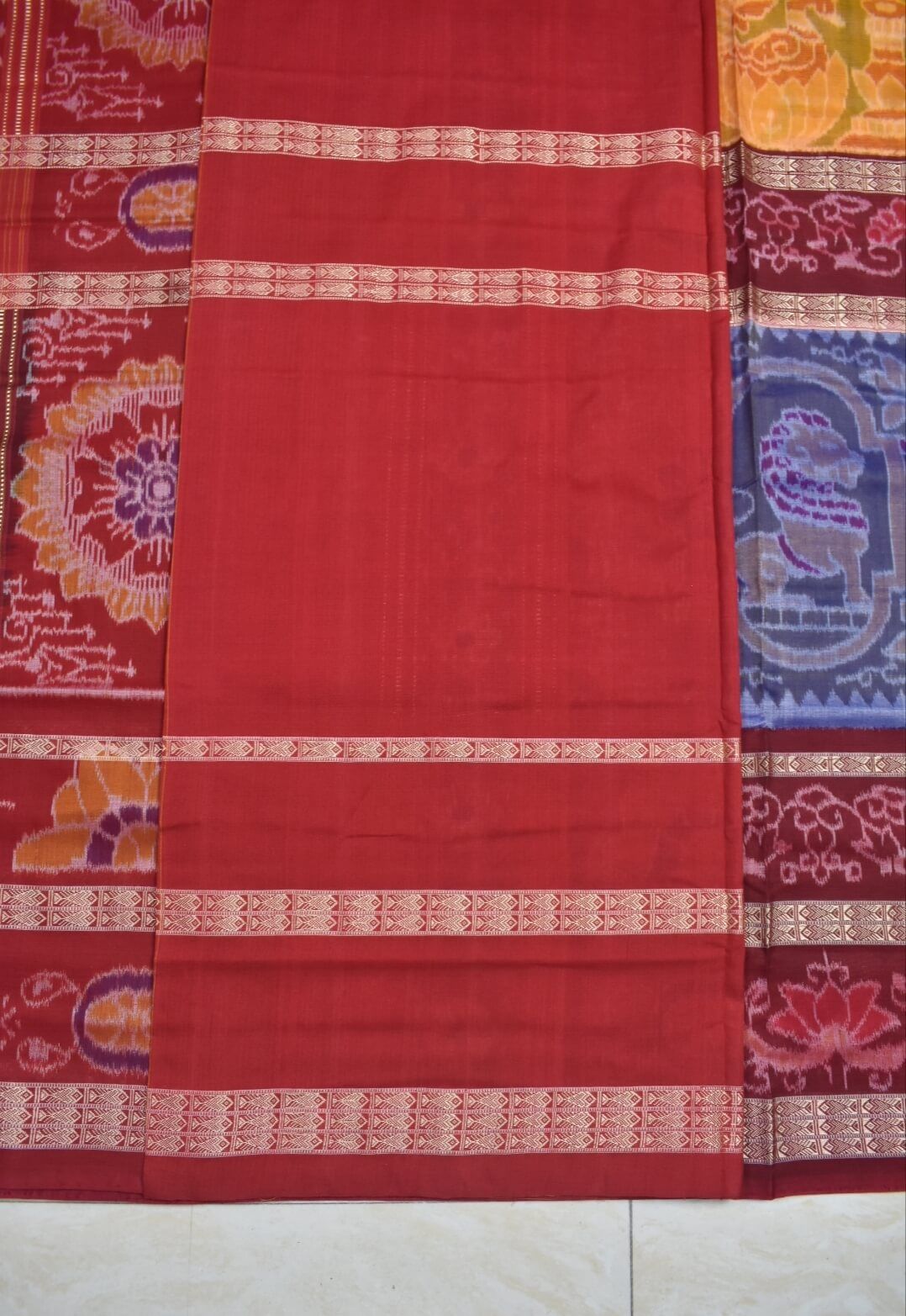 Yellow-Red Colour Sambalpuri Handloom Cotton Saree - Image 5