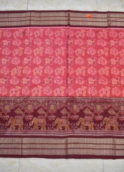 Pink-Red Colour  Sambalpuri Handloom Cotton Saree