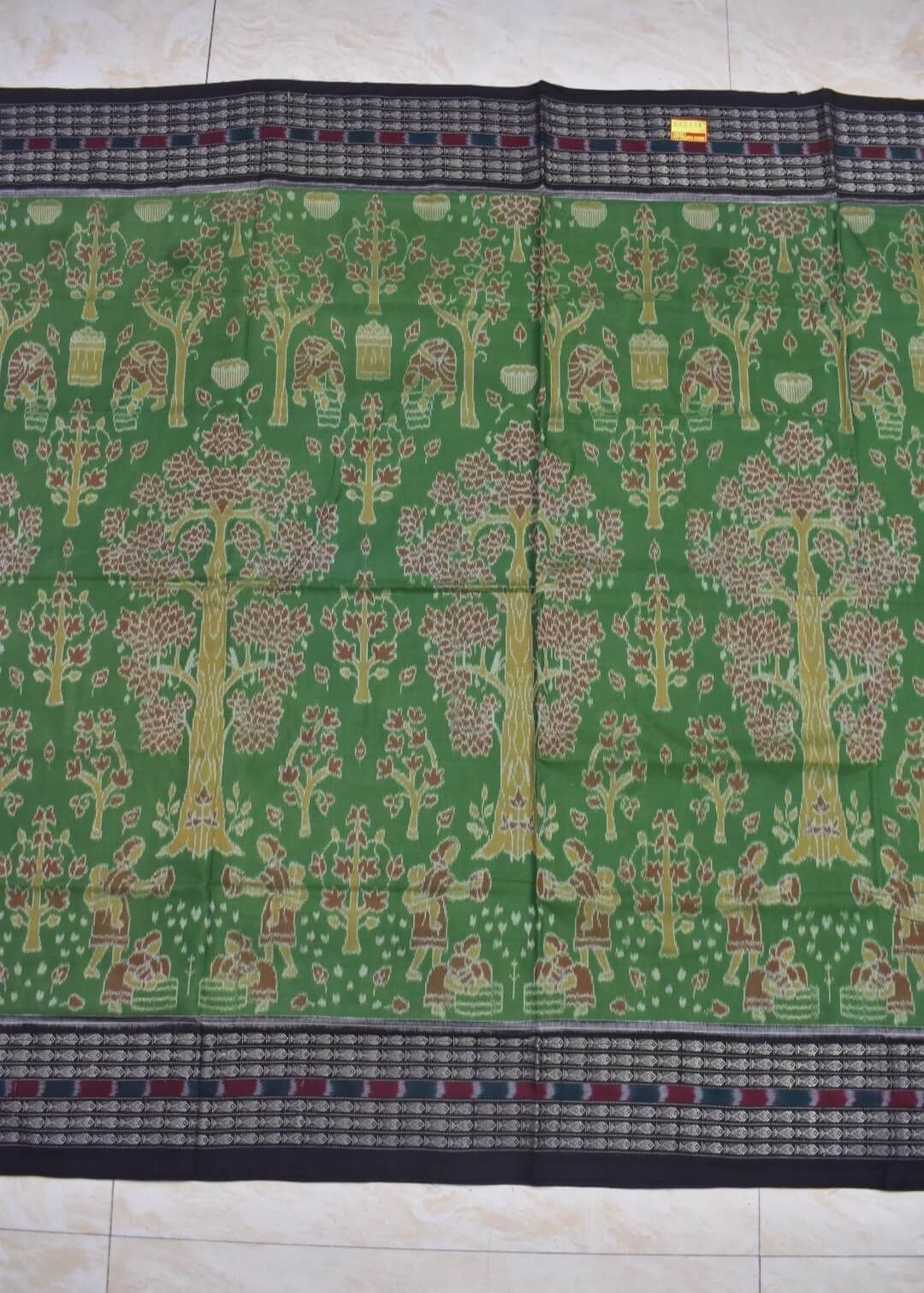 Green Colour Sambalpuri Handloom Cotton Saree