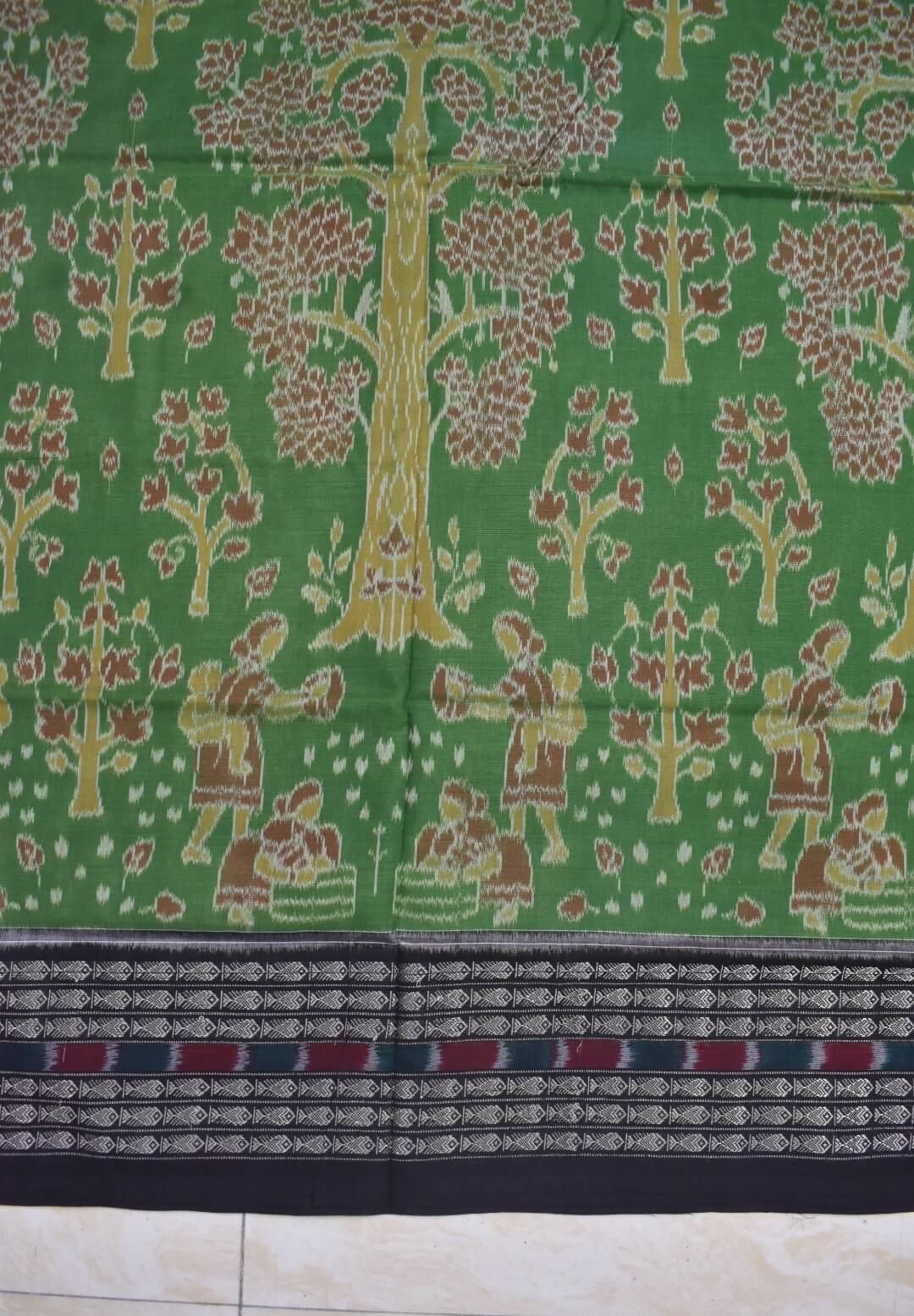 Green Colour Sambalpuri Handloom Cotton Saree - Image 4