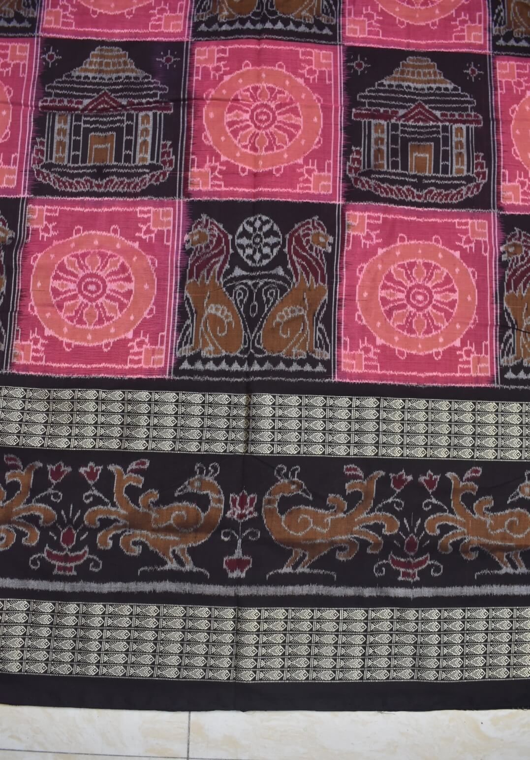 Pink-Black Colour Sambalpuri Handloom Cotton Saree - Image 4