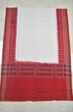 White-Red Combination Sambalpuri Handloom Cotton Dupatta