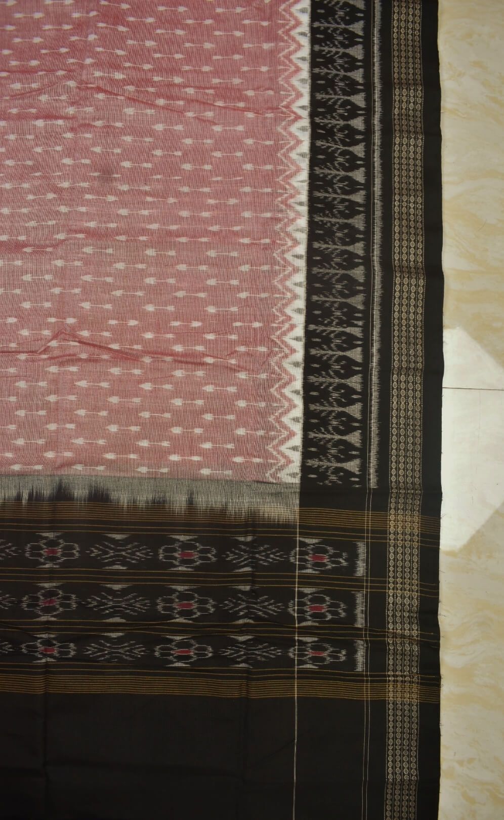 Biscuit-Black Combination Sambalpuri Handloom Cotton Dupatta - Image 3