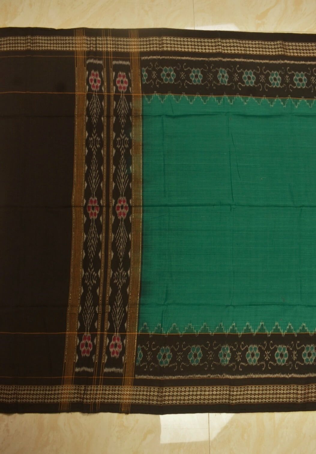 Green-Black Combination Sambalpuri Handloom Cotton Dupatta - Image 2