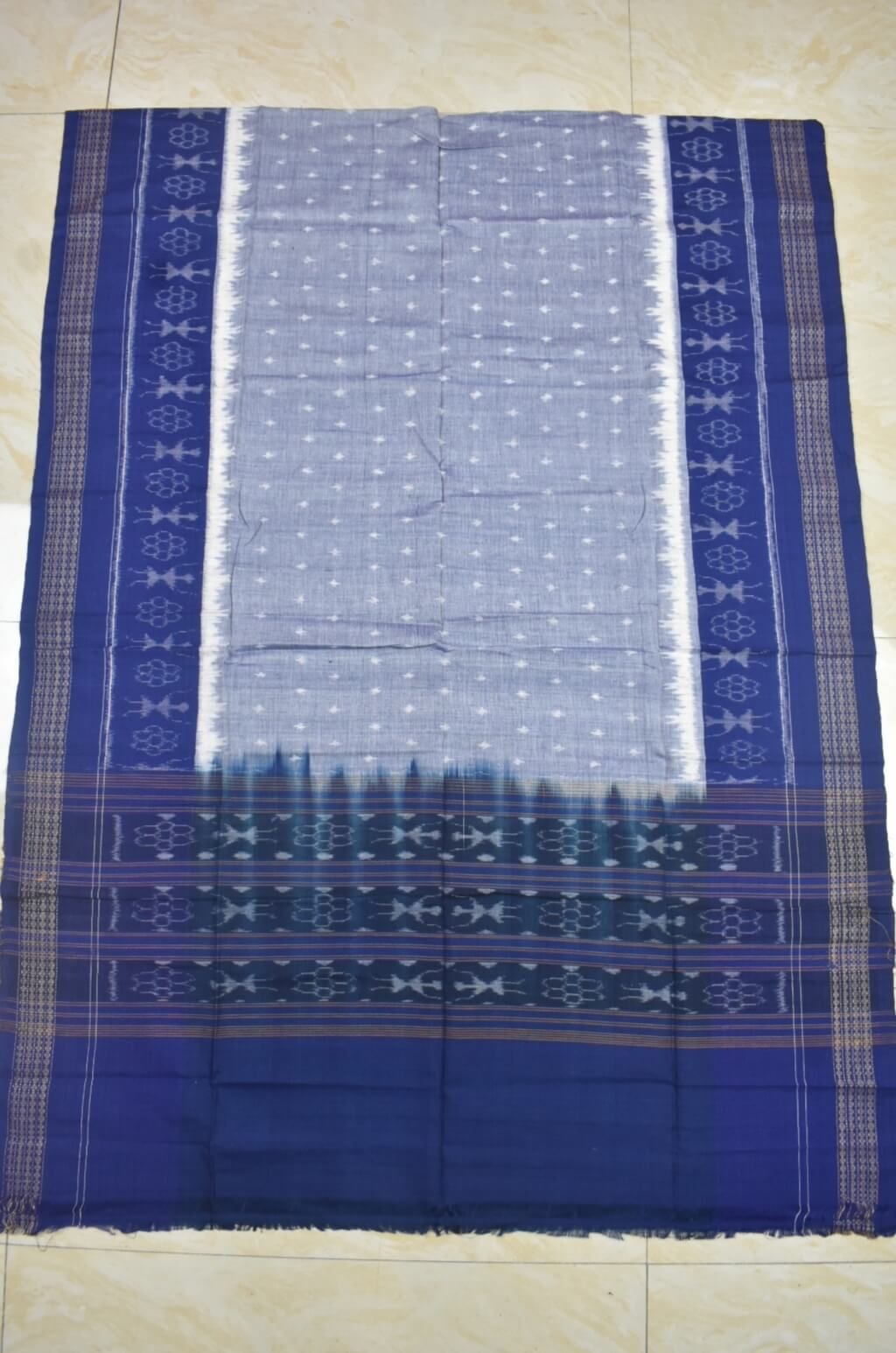 Gray-Blue Combination Sambalpuri Handloom Cotton Dupatta