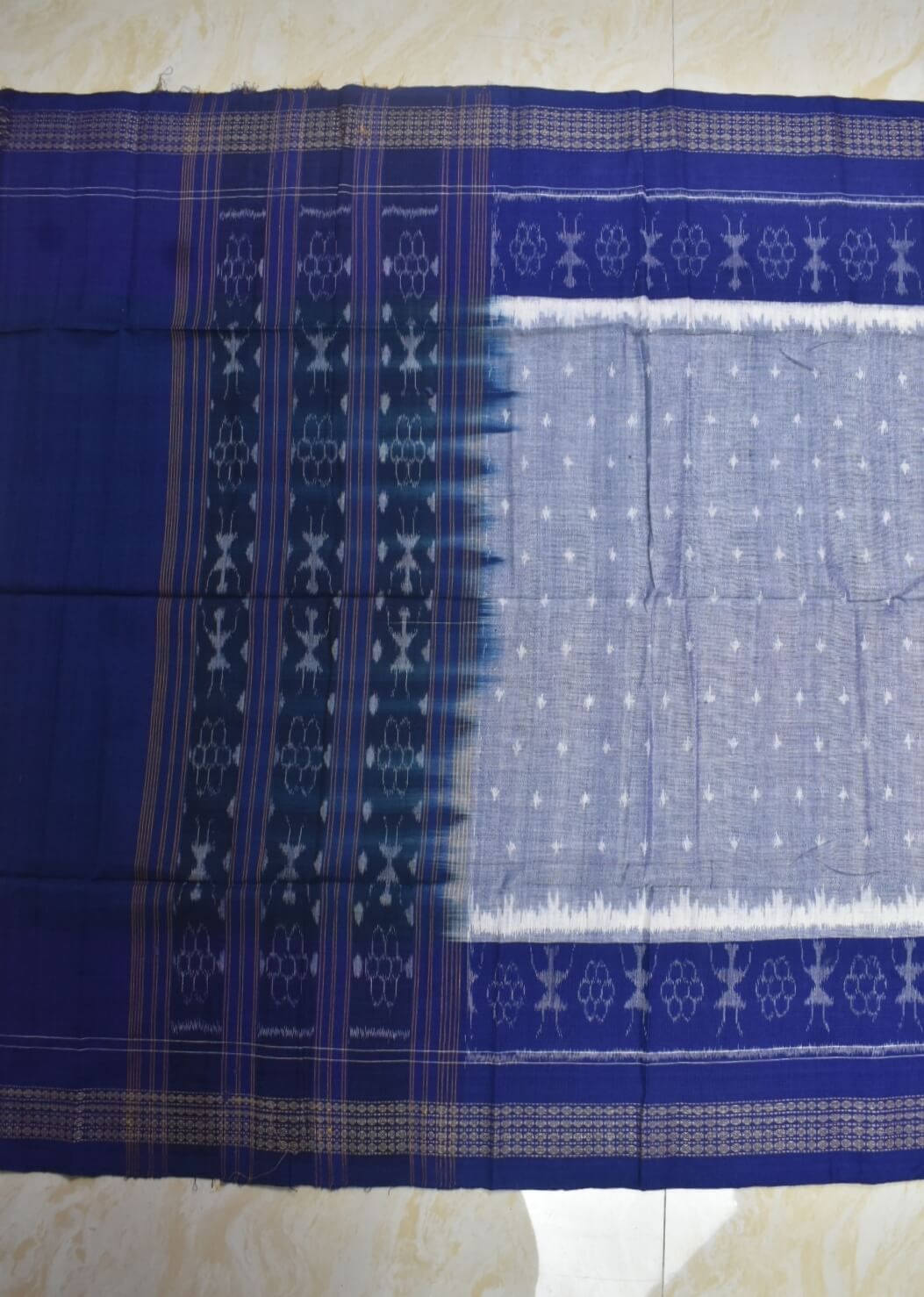 Gray-Blue Combination Sambalpuri Handloom Cotton Dupatta - Image 2