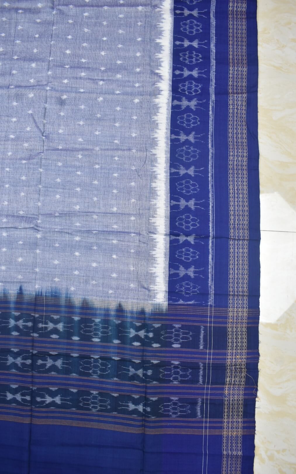 Gray-Blue Combination Sambalpuri Handloom Cotton Dupatta - Image 3