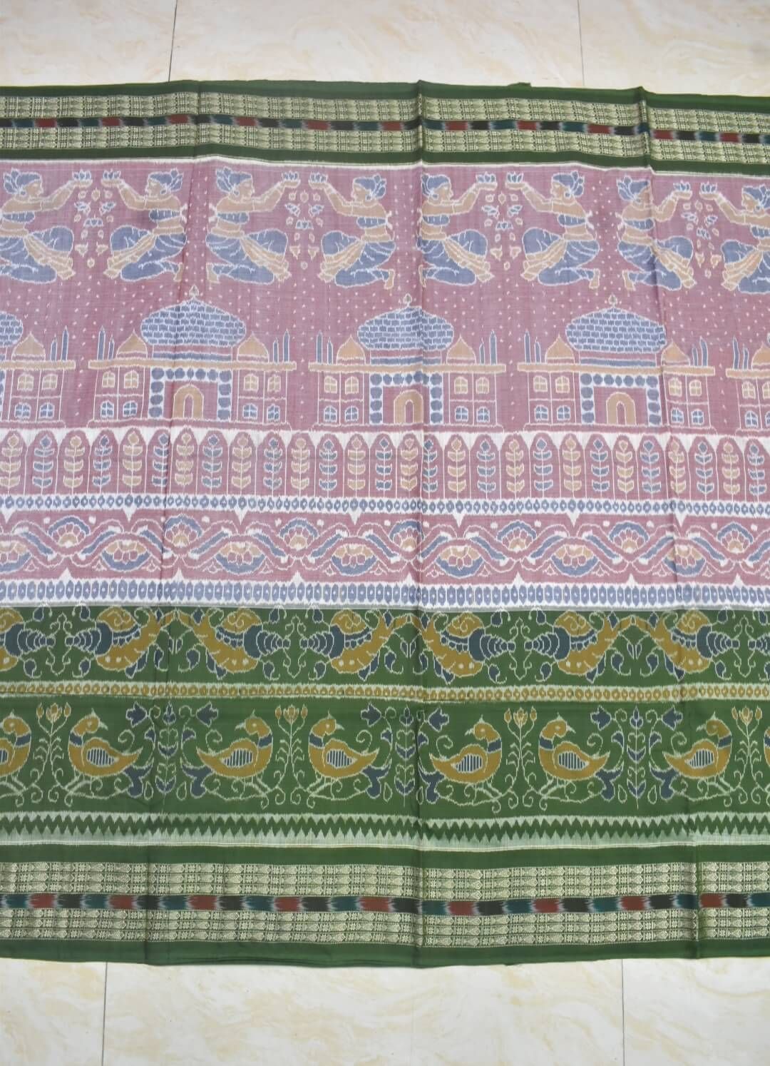 Gray-Green Colour Sambalpuri Handloom Cotton Saree