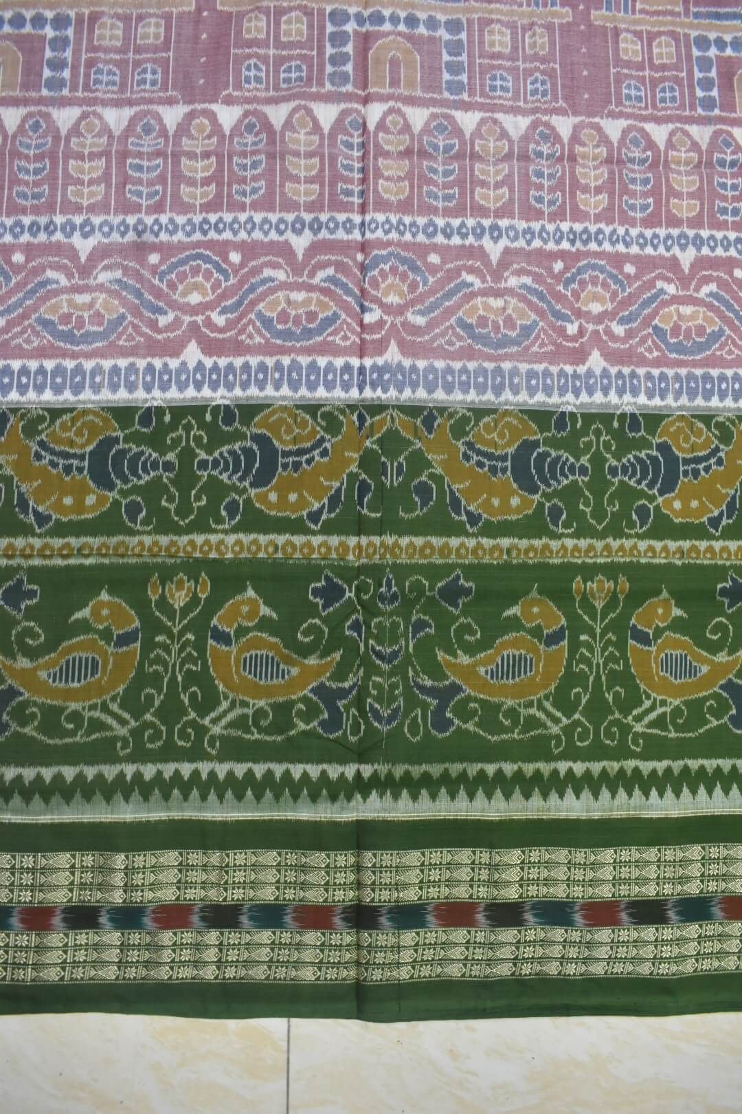 Gray-Green Colour Sambalpuri Handloom Cotton Saree - Image 4