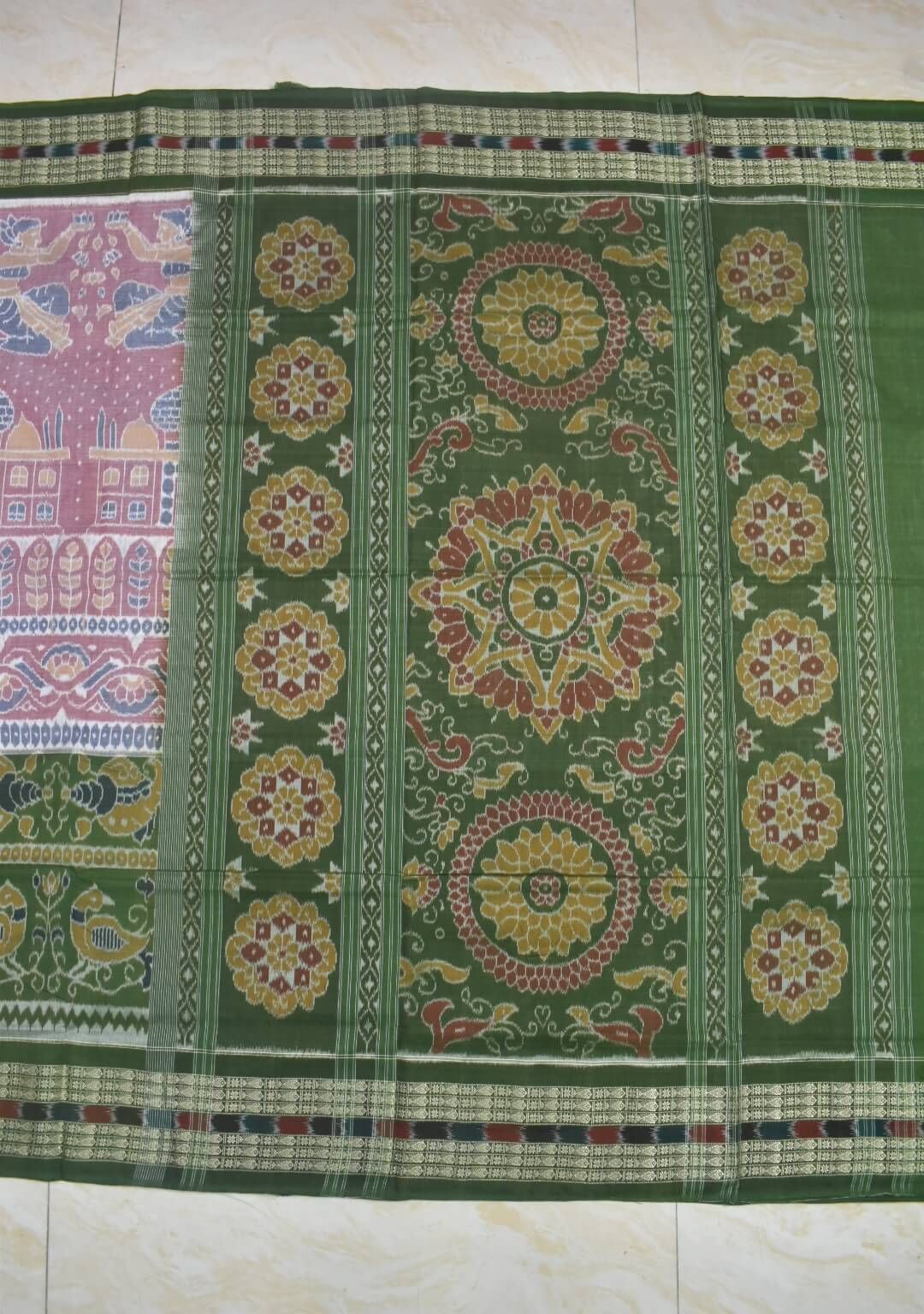 Gray-Green Colour Sambalpuri Handloom Cotton Saree - Image 2