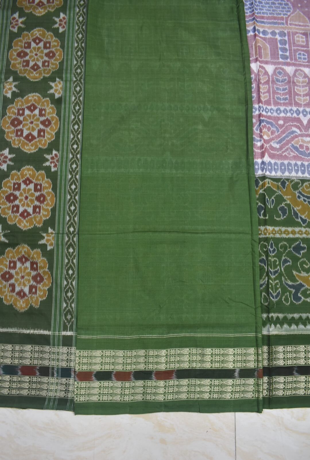 Gray-Green Colour Sambalpuri Handloom Cotton Saree - Image 5