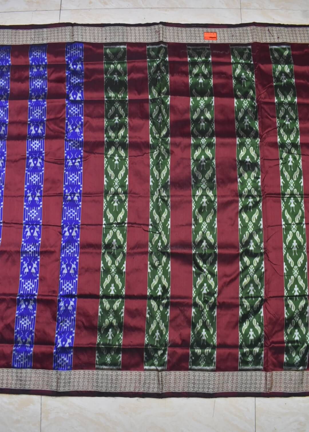 Blue-Green Colour Patli Design Sambalpuri Handloom Silk Saree