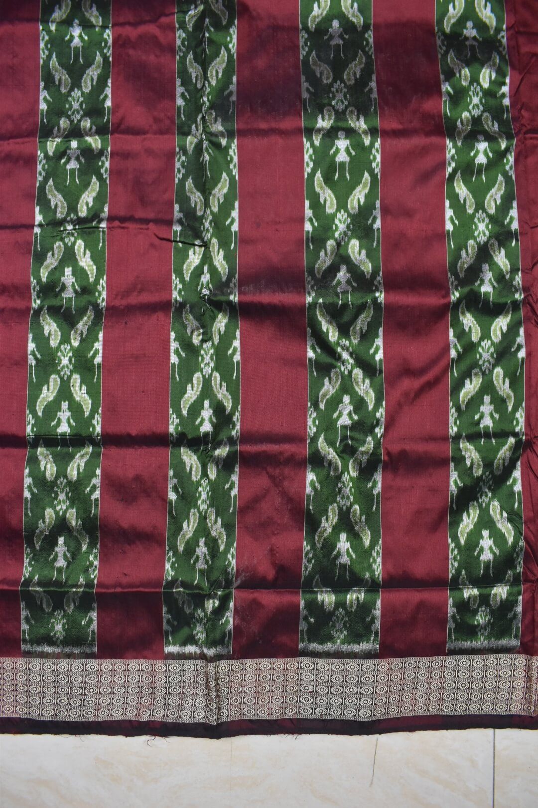 Blue-Green Colour Patli Design Sambalpuri Handloom Silk Saree - Image 5