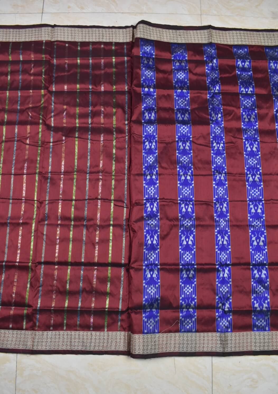 Blue-Green Colour Patli Design Sambalpuri Handloom Silk Saree - Image 2