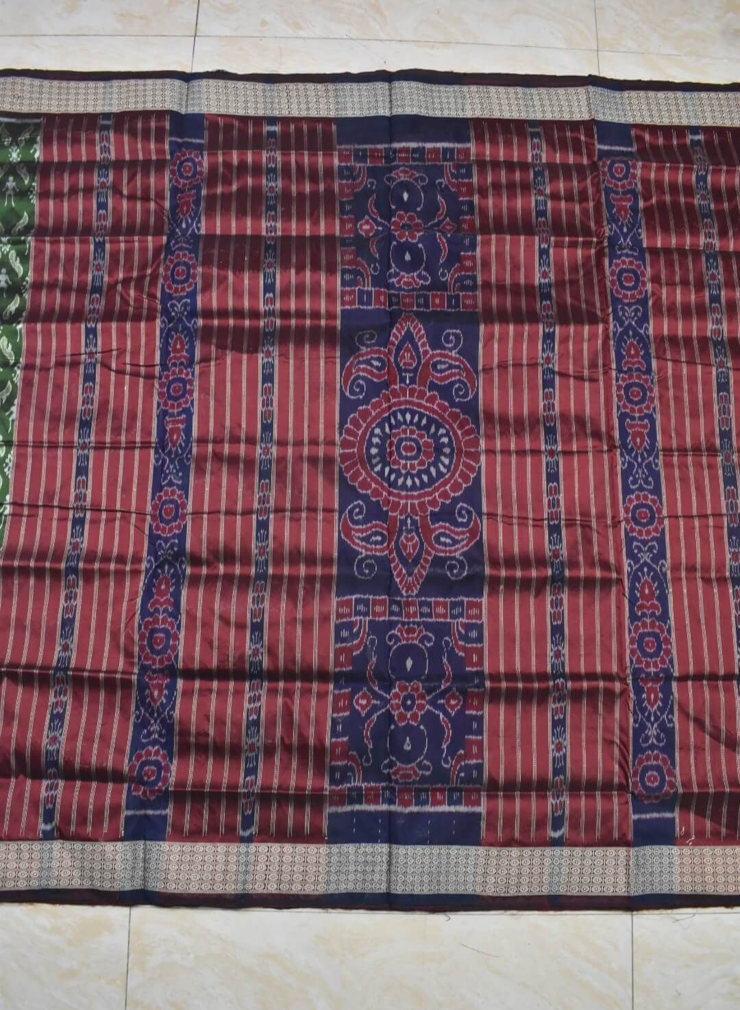 Blue-Green Colour Patli Design Sambalpuri Handloom Silk Saree - Image 3