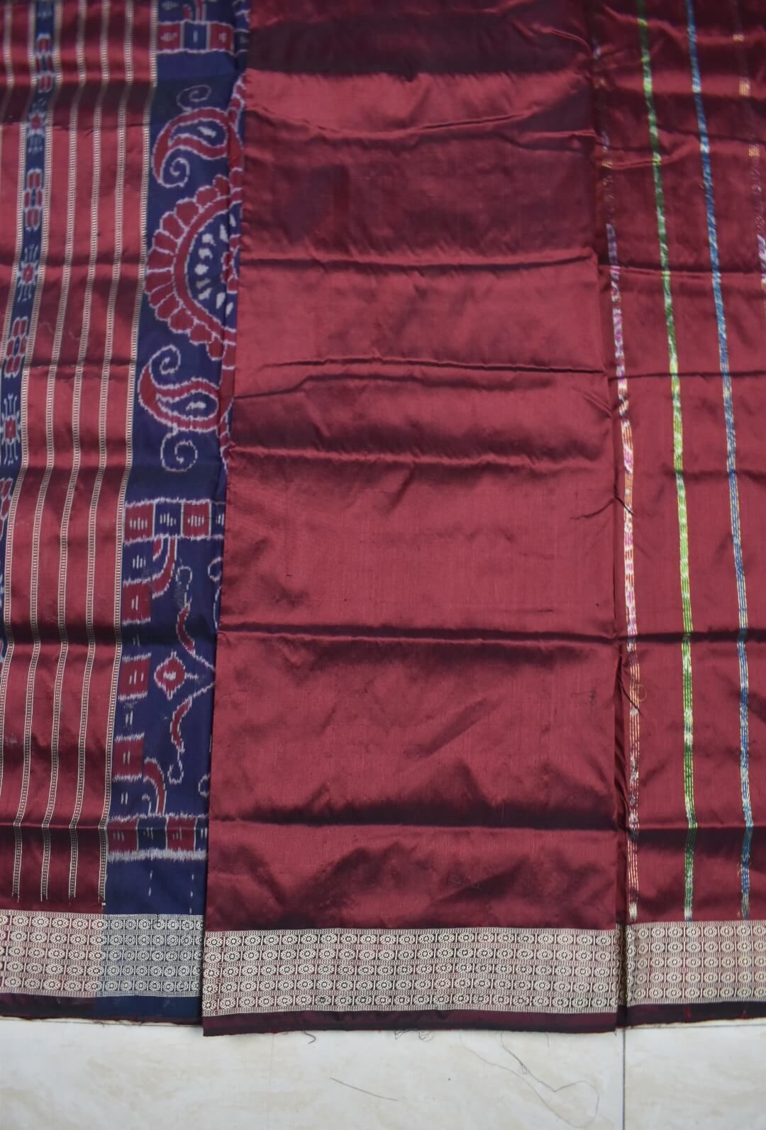 Blue-Green Colour Patli Design Sambalpuri Handloom Silk Saree - Image 6