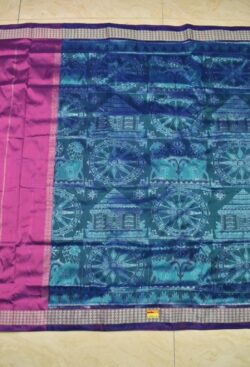 Pink-Sky Blue Colour Patli Design Sambalpuri Handloom Silk Saree