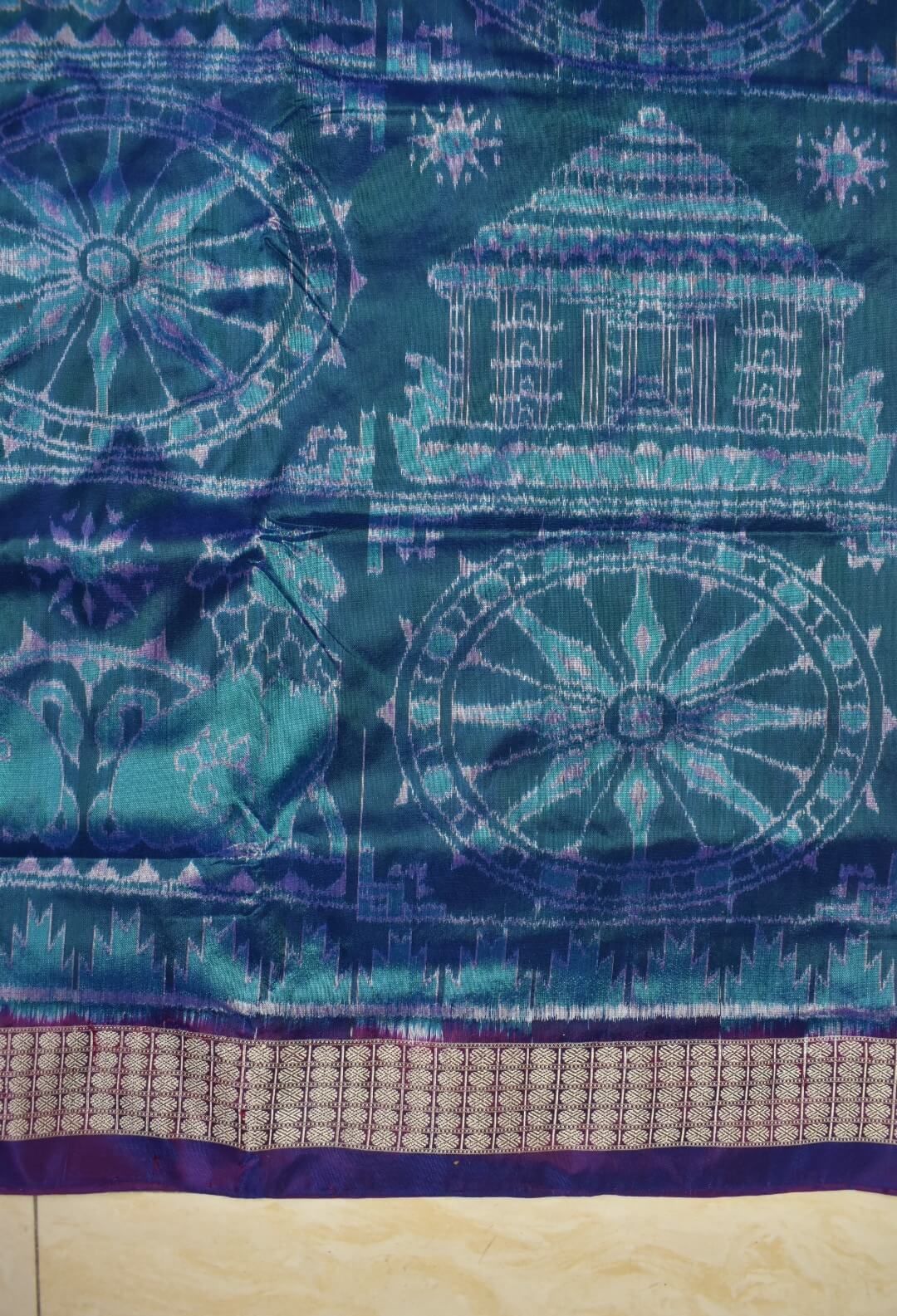 Pink-Sky Blue Colour Patli Design Sambalpuri Handloom Silk Saree - Image 5
