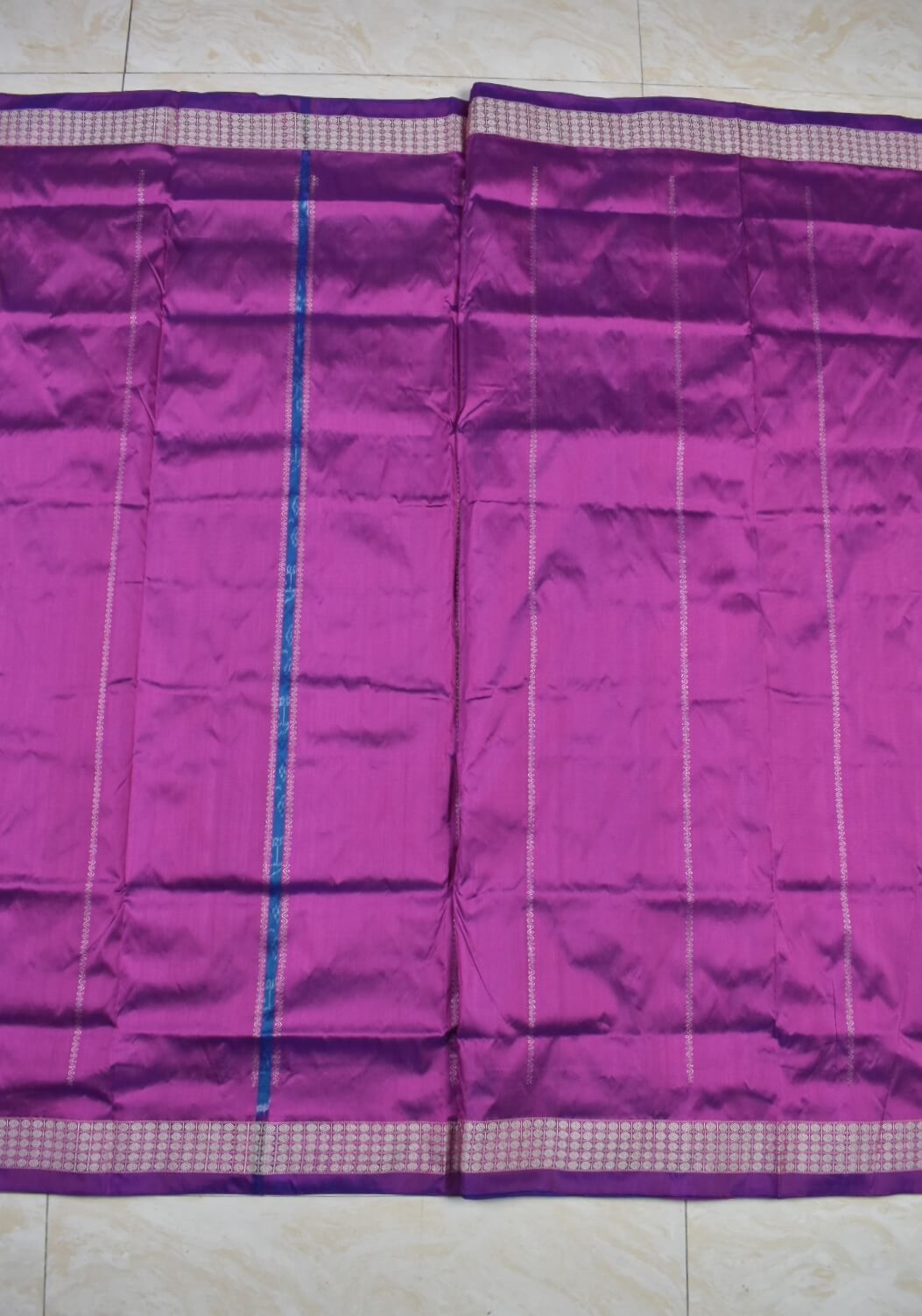 Pink-Sky Blue Colour Patli Design Sambalpuri Handloom Silk Saree - Image 2