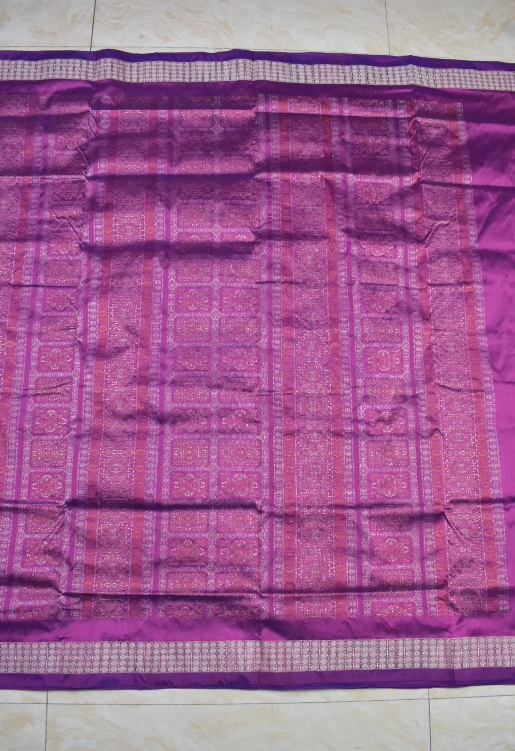 Pink-Sky Blue Colour Patli Design Sambalpuri Handloom Silk Saree - Image 3