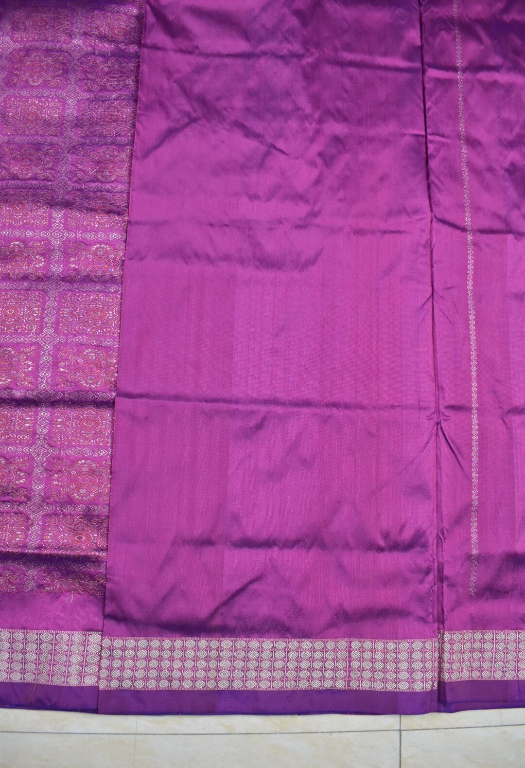 Pink-Sky Blue Colour Patli Design Sambalpuri Handloom Silk Saree - Image 6