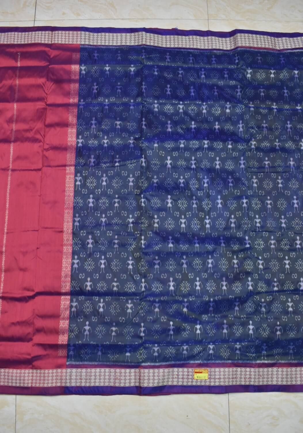 Pink-Green Colour Patli Design Sambalpuri Handloom Silk Saree