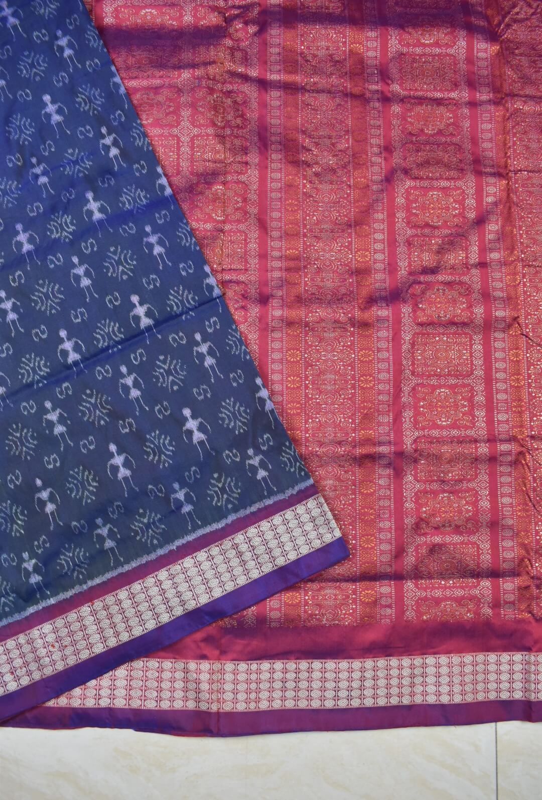 Pink-Green Colour Patli Design Sambalpuri Handloom Silk Saree - Image 4