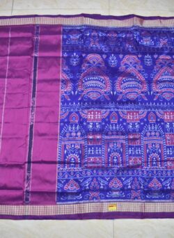 Pink-Blue Colour Patli Design Sambalpuri Handloom Silk Saree