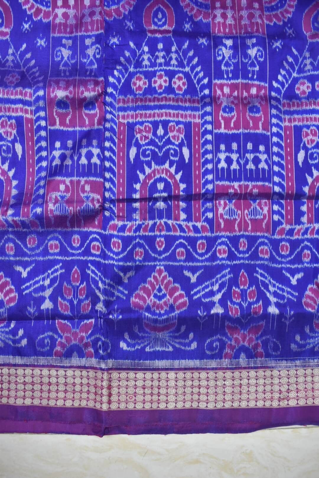 Pink-Blue Colour Patli Design Sambalpuri Handloom Silk Saree - Image 5
