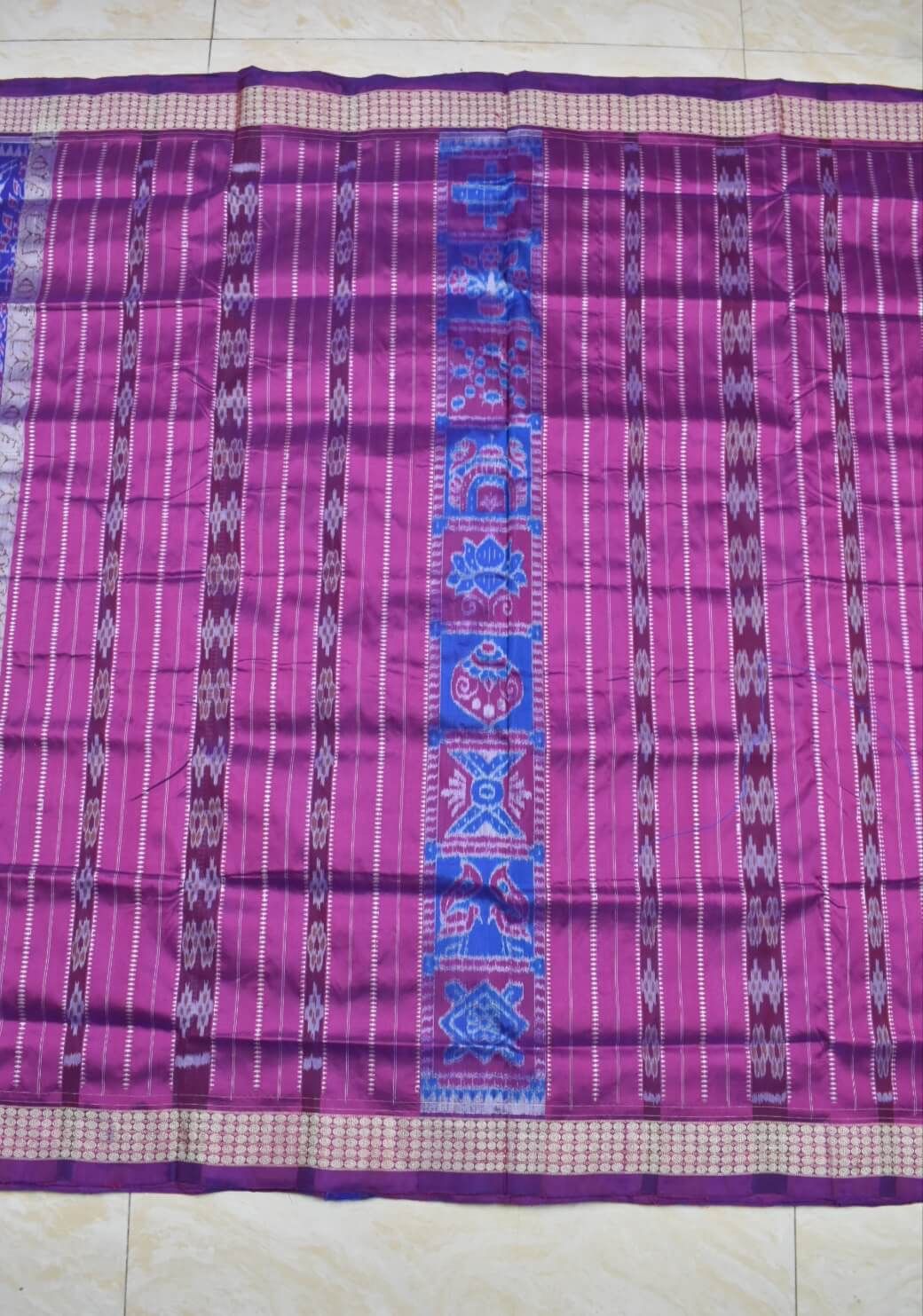 Pink-Blue Colour Patli Design Sambalpuri Handloom Silk Saree - Image 3