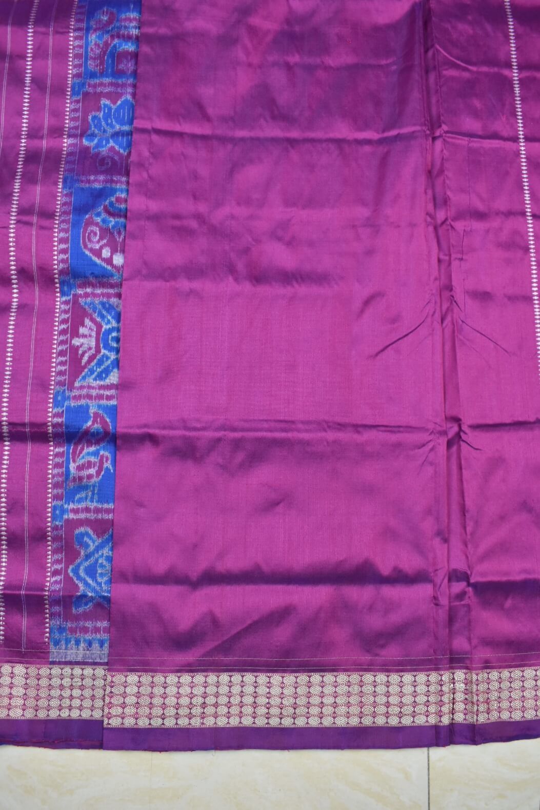 Pink-Blue Colour Patli Design Sambalpuri Handloom Silk Saree - Image 6