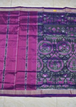 Pink-Green Colour Patli Design Sambalpuri Handloom Silk Saree