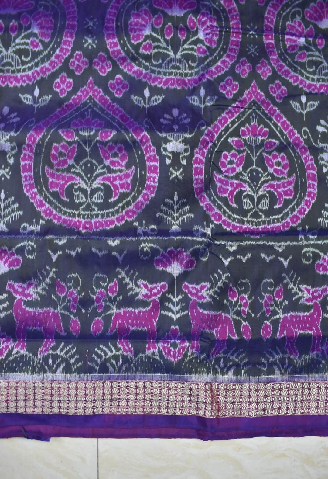 Pink-Green Colour Patli Design Sambalpuri Handloom Silk Saree - Image 5