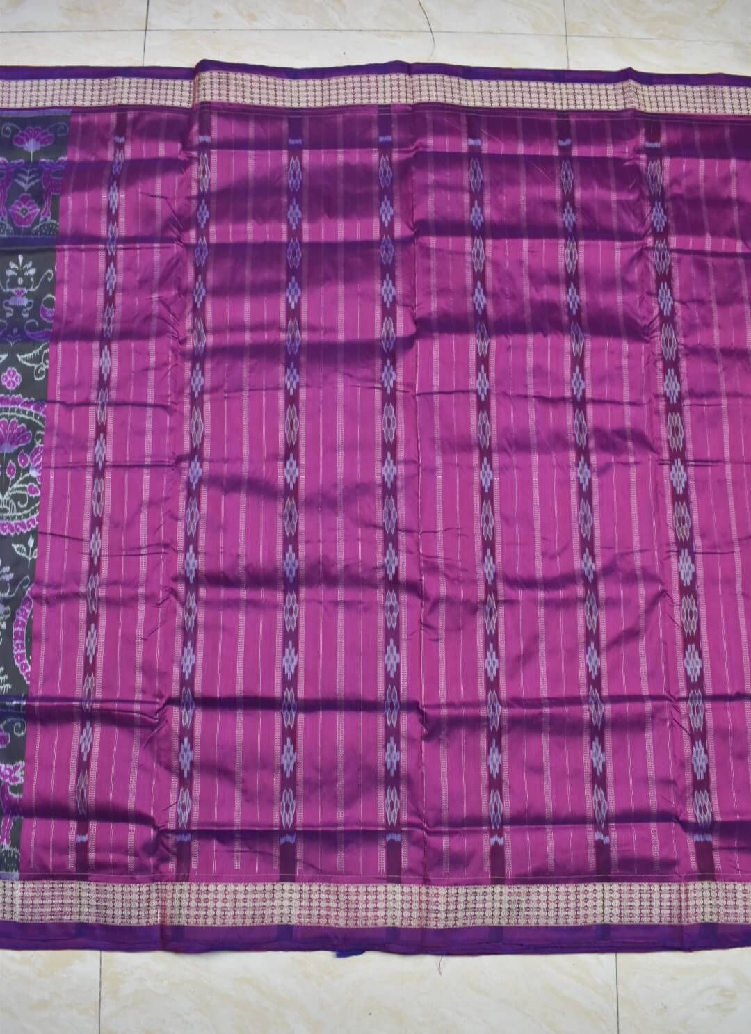 Pink-Green Colour Patli Design Sambalpuri Handloom Silk Saree - Image 3