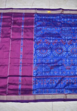 Pink-Blue Colour Patli Design Sambalpuri Handloom Silk Saree
