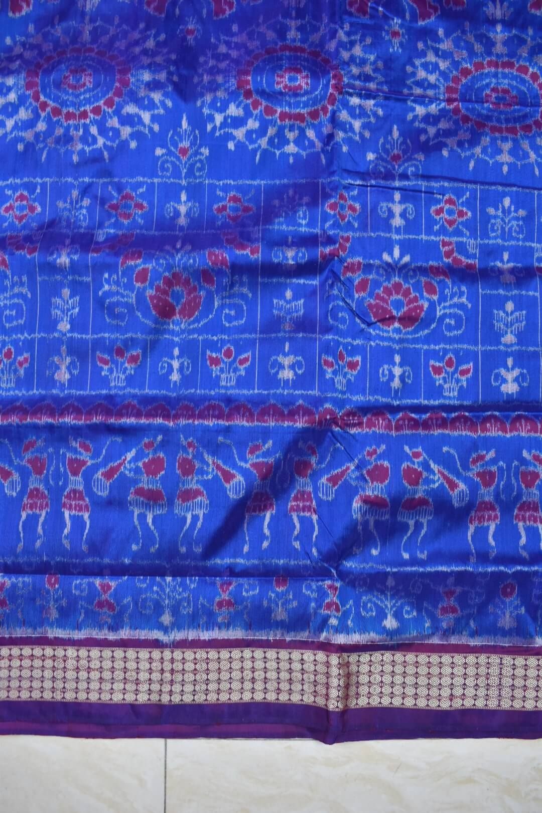Pink-Blue Colour Patli Design Sambalpuri Handloom Silk Saree - Image 5