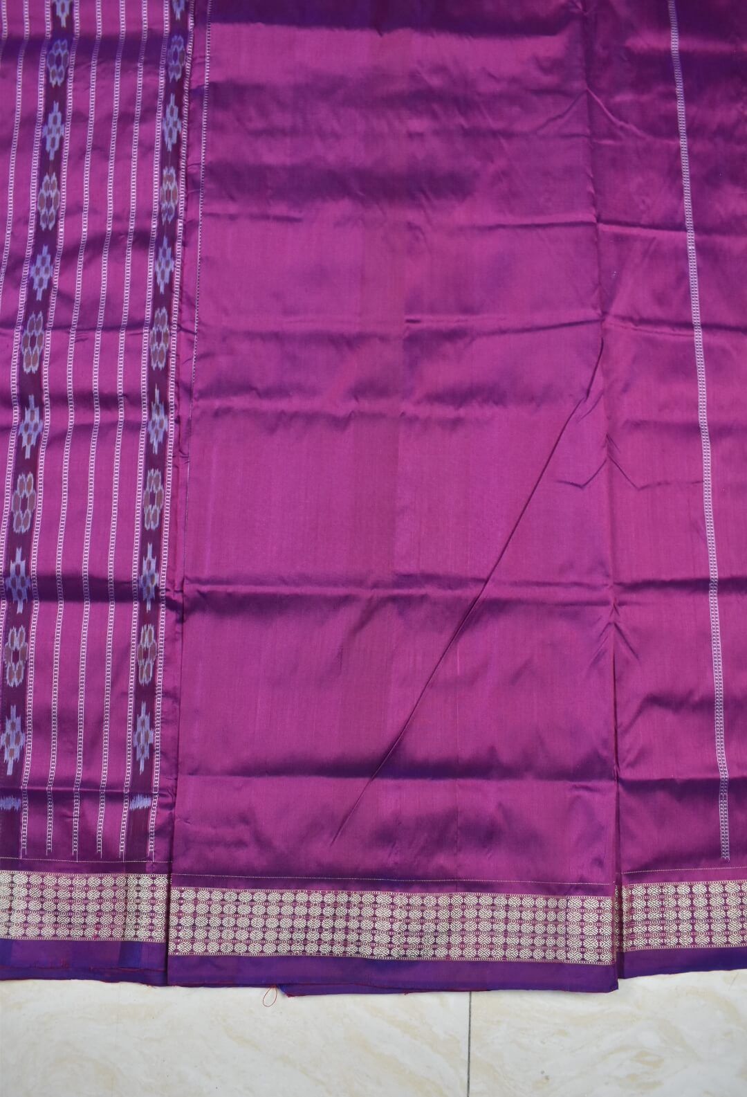 Pink-Blue Colour Patli Design Sambalpuri Handloom Silk Saree - Image 6