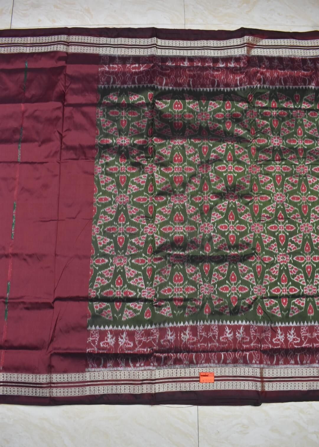 Red-Green Colour Patli Design Sambalpuri Handloom Silk Saree