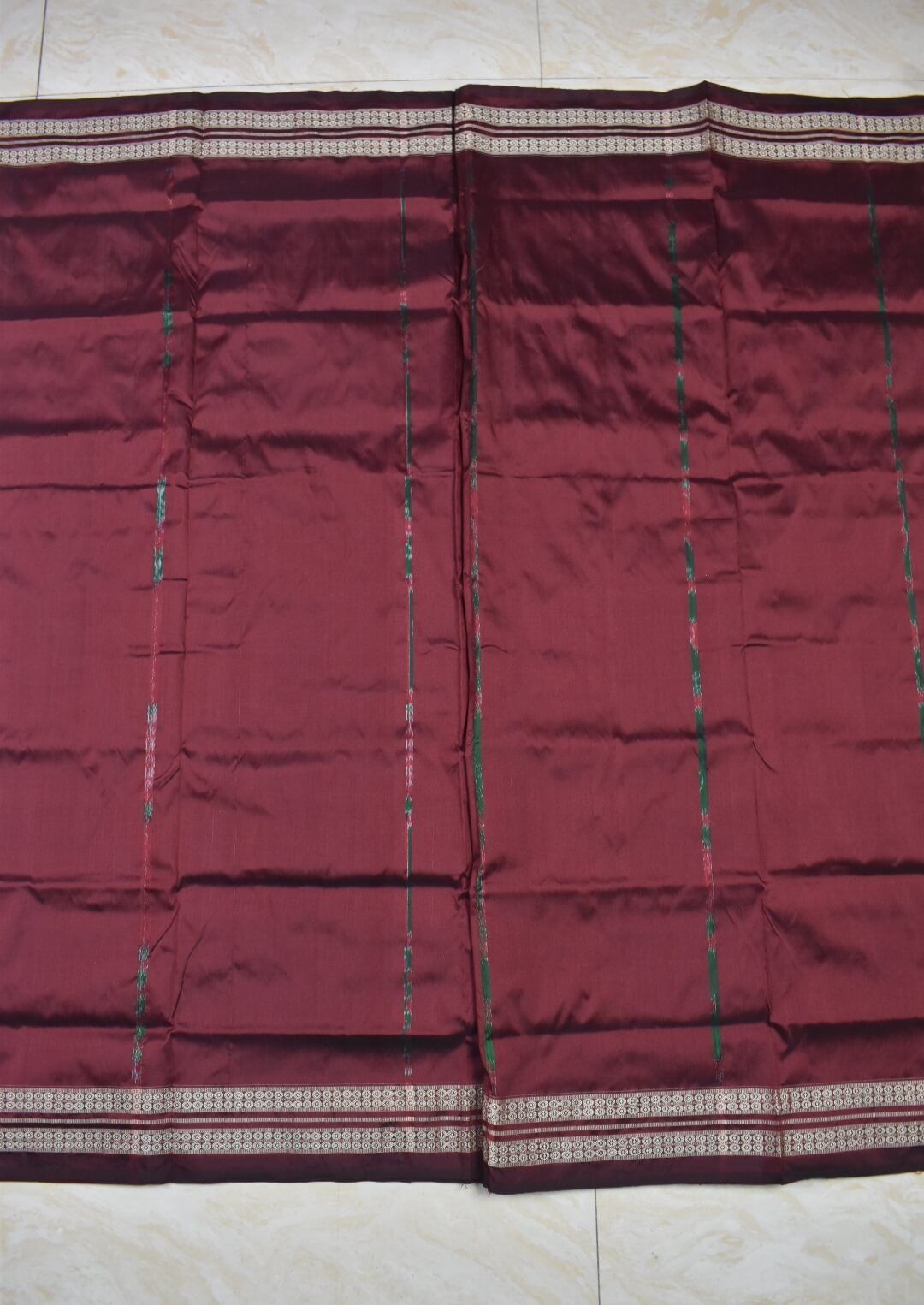 Red-Green Colour Patli Design Sambalpuri Handloom Silk Saree - Image 2